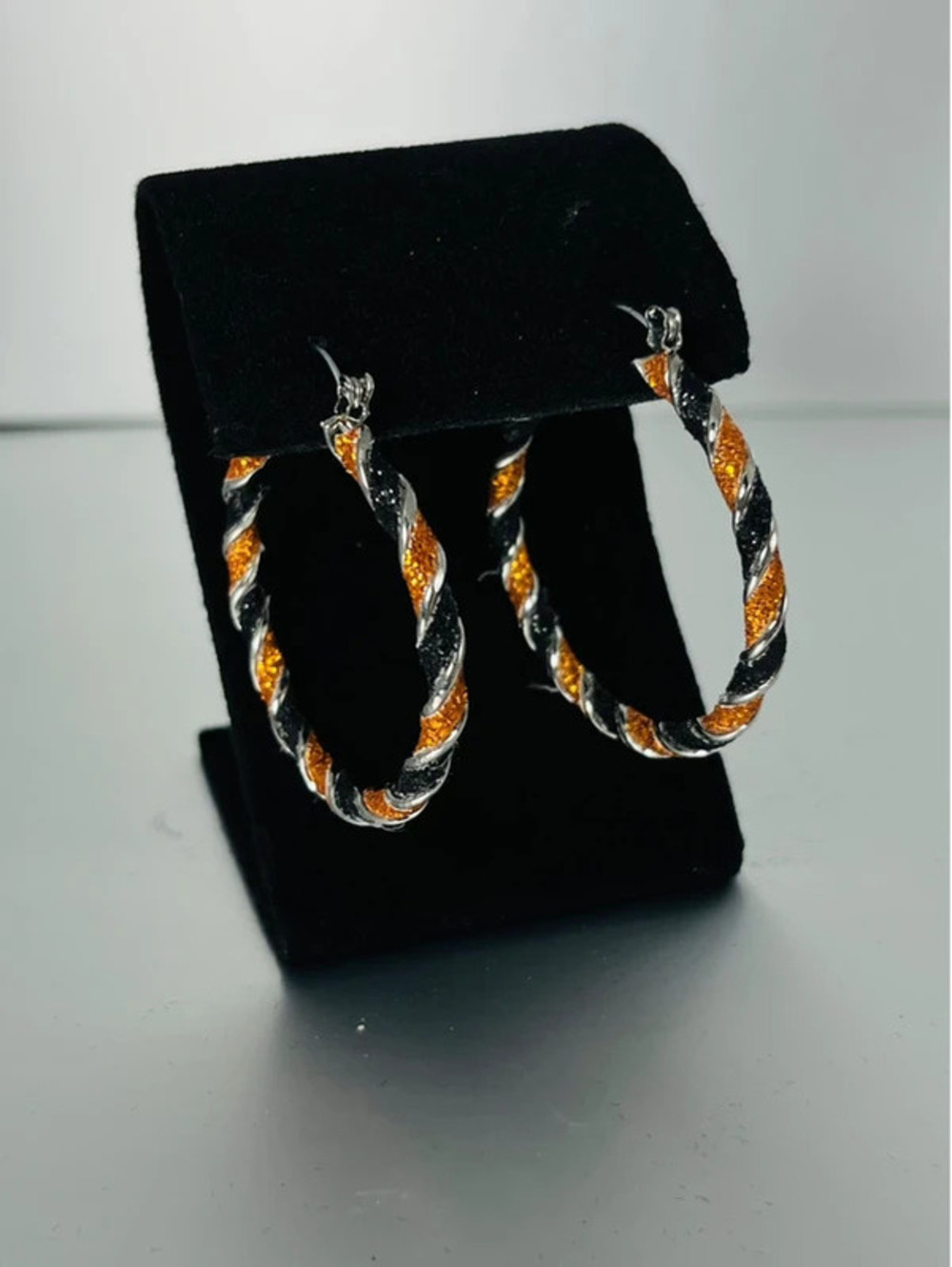 New Women's Orange and Black Twisted Hoop Earrings - Accessories Brand